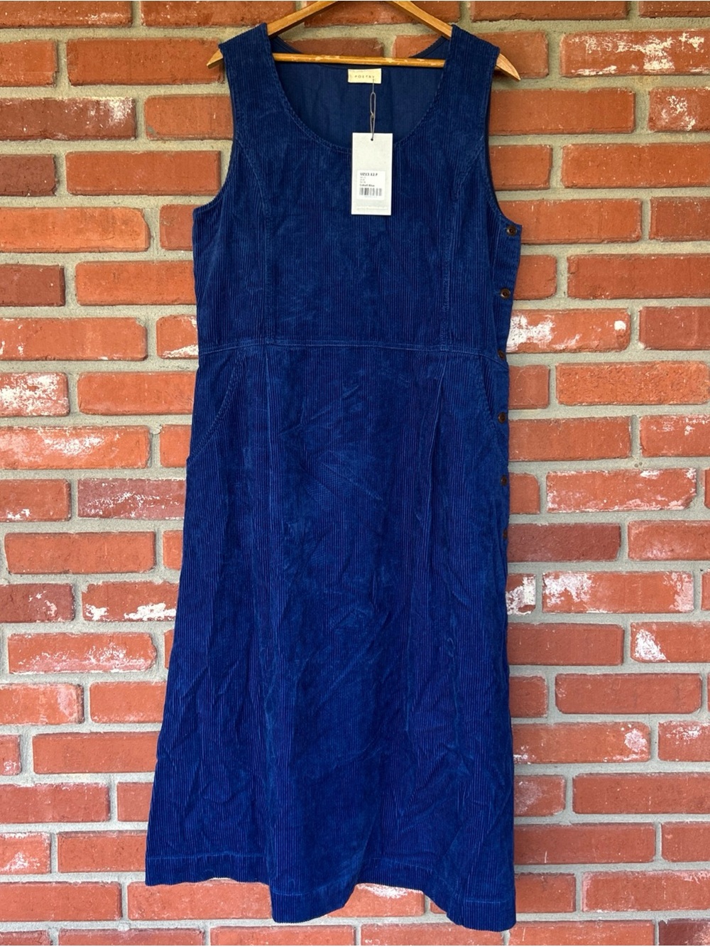 Poetry Blue Corduroy Pinafore Midi Dress Womens 8 UZ13 Hemp Cotton Yak Lagen Eco